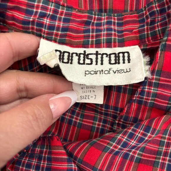 Vintage 80s Nordstrom Point Of View Red Plaid Ruffle Button-Up Blouse Size XS - Picture 6 of 6